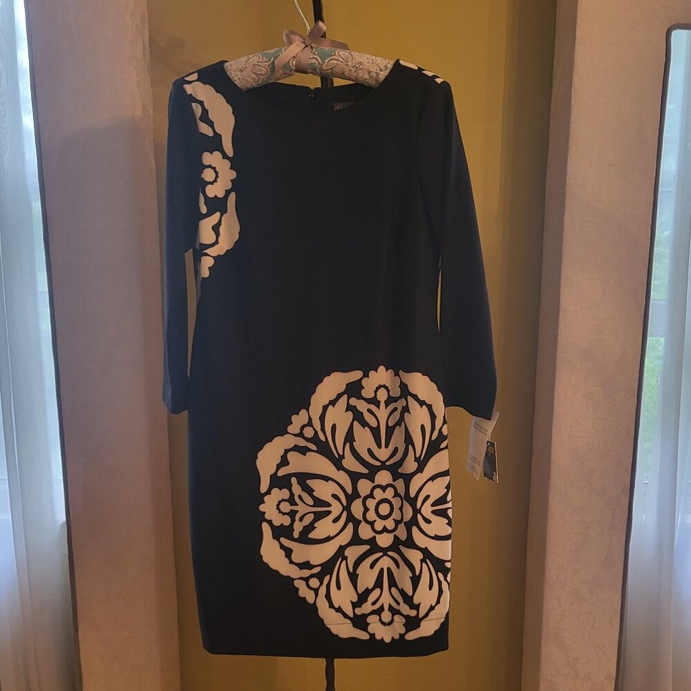 Lord & Taylor Mod Black and White Mod Shift Dress, 3/4 sleeves, round neckline